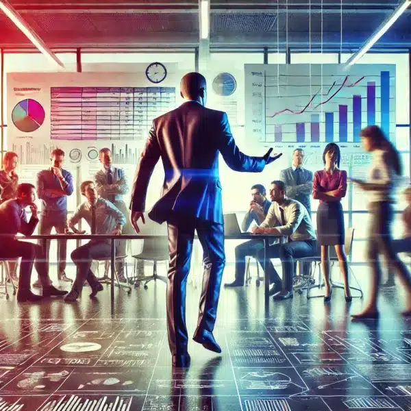 DALL·E-2024-07-20-12.20.45-A-photorealistic-image-of-a-modern-office-in-vibrant-colors.-A-leadership-figure-is-standing-in-the-foreground-trying-to-maintain-control-amidst-a-ch-600x600.webp