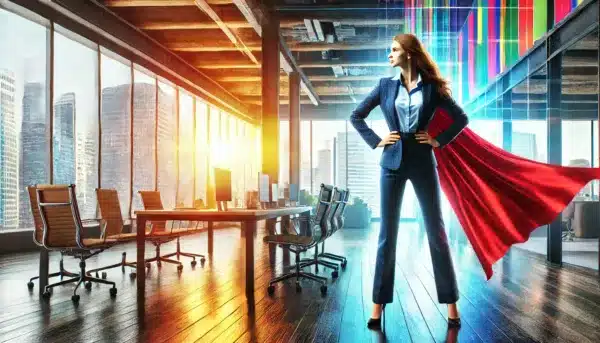 DALL·E-2024-07-22-13.24.45-A-photorealistic-image-of-a-woman-in-business-attire-striking-a-superhero-pose-in-a-modern-colorful-office-setting.-She-exudes-confidence-and-strengt-600x343.webp